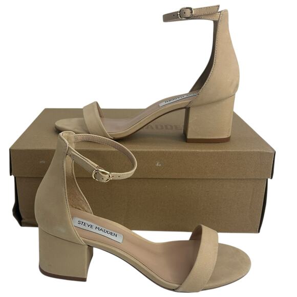 Steve Madden Irene Block Heel Sandals Size 6 Nude Tan Suede Ankle Strap Heels - Picture 3 of 11